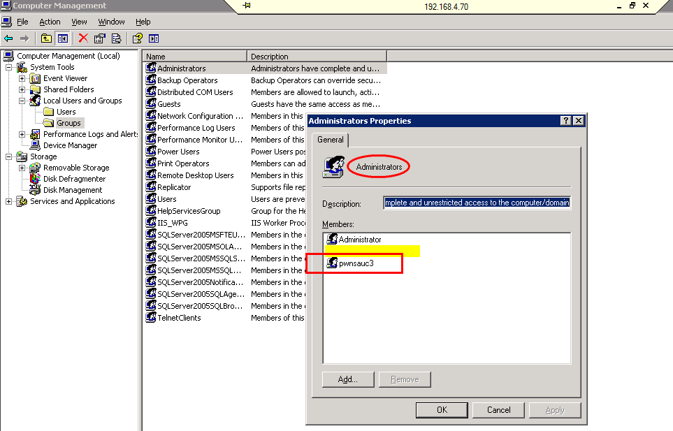 verifying the user added to Administrators group
